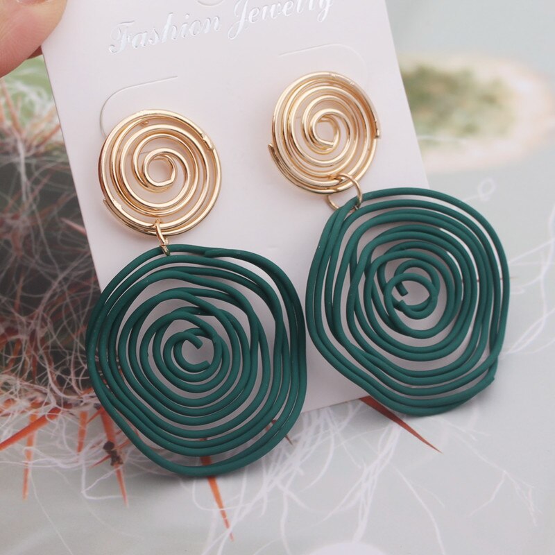 Pendientes grandes redondos de alambre rojo, verde, amarillo, espiral, laberinto de Metal geométrico, joyería para de boda, Pendientes