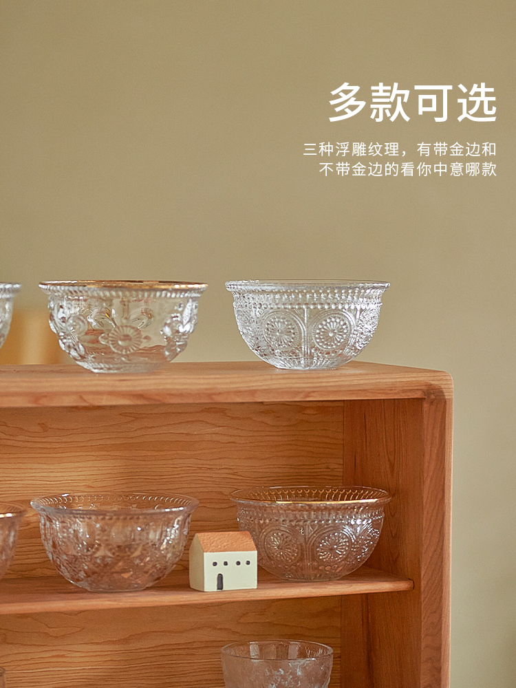 Glass Relief Oatmeal Bowl Transparent Breakfast Cereal Tableware Net Red Ins Style Small Bowl Sugar Water Exquisite