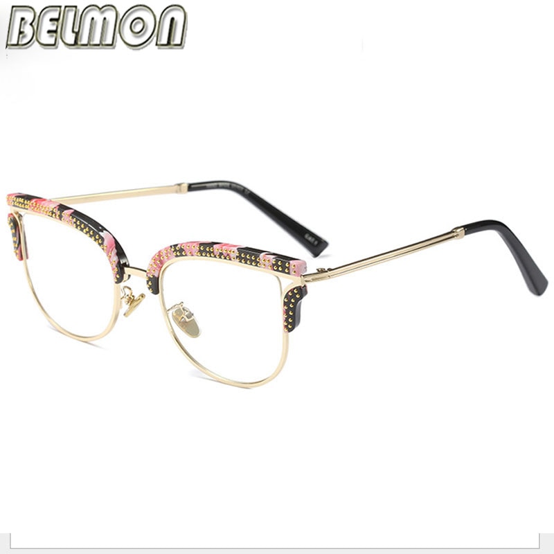 Belmon Optical Eyeglasses Women Prescription Spectacles Diamond Glasses Frames Transparent Clear Lens Eyewear RS824