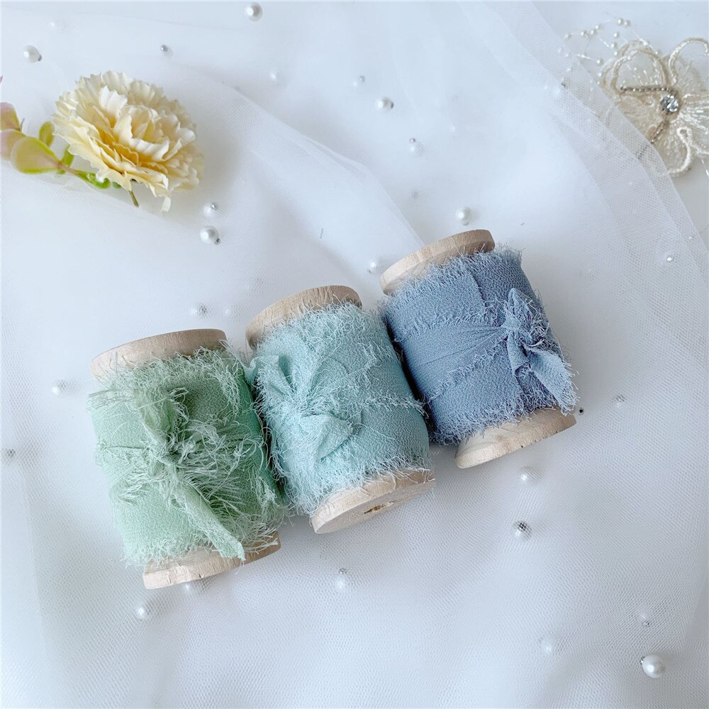 3 Rollen/Set Roll Ins Stijl Handgemaakte Chiffon Verzwakte Randen Zijden Lint Bruiloft Boeket Streamers Fotografie Styling, cadeaupapier: set 16