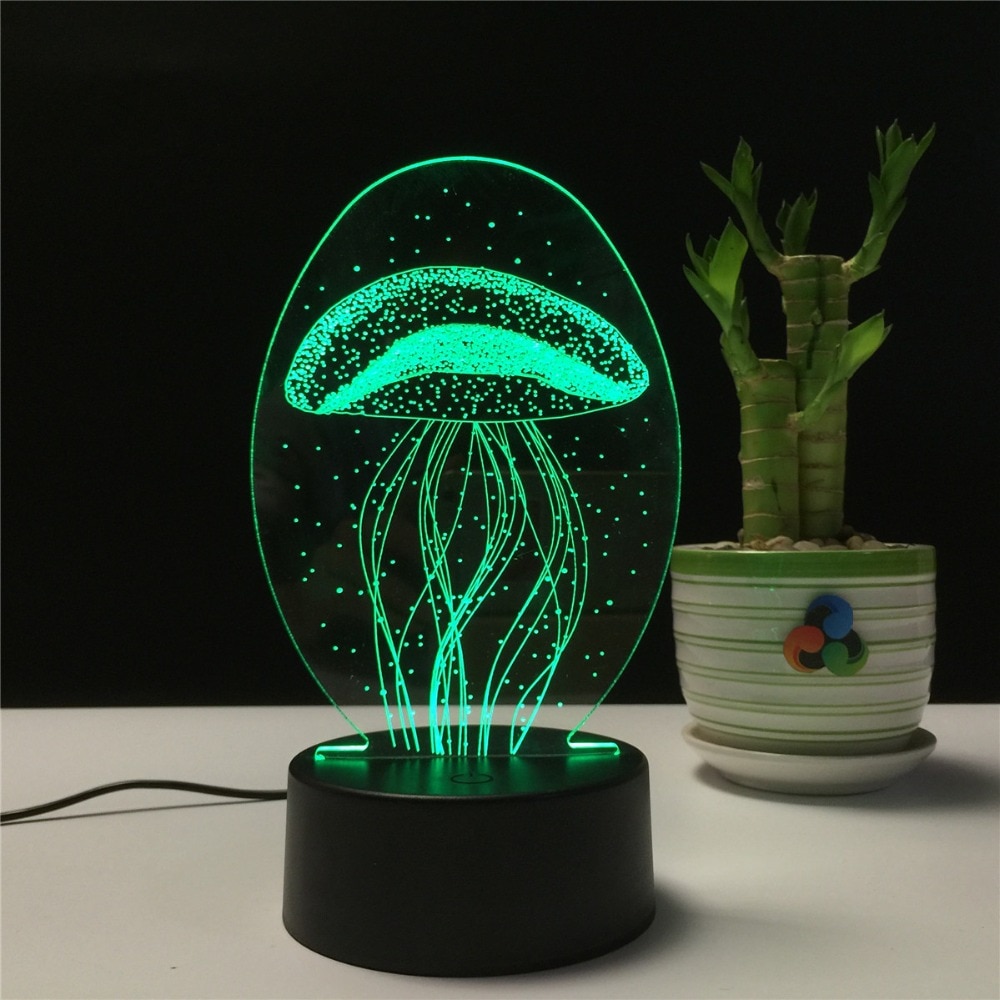 Night Light LED Lamp Jellyfish 3D Visual Illusion Lamp Transparent Acrylic 7 Color Changing Touch Table Lamp Kids Lava Lamp