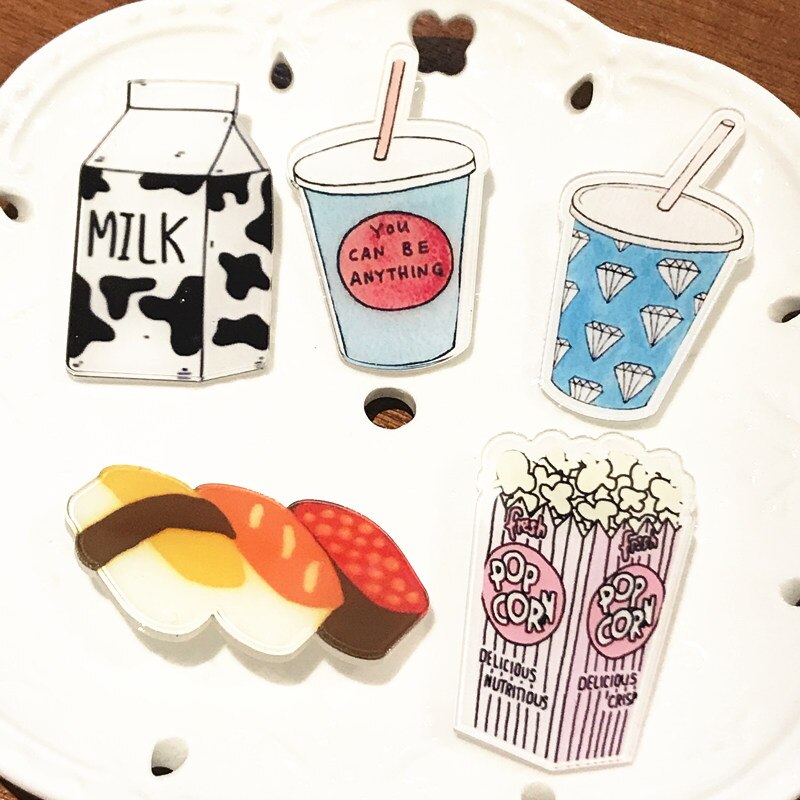 1Set Voedsel Serie Acryl Broches Cookie Sushi Mike Icoon Badges Ijs Pins Voor Kids Party Decoratie Op bag Kleding: Koper