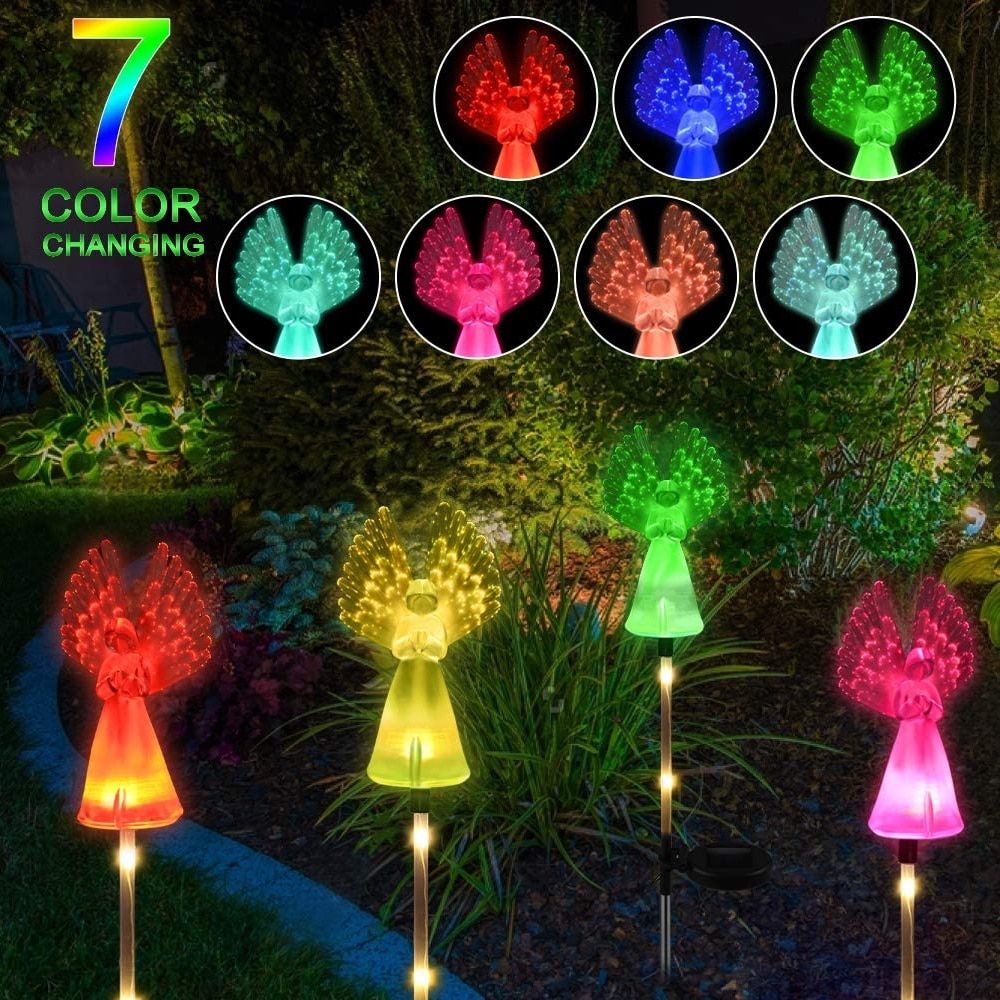 Luce Da Giardino Solare A Forma Di Angelo In Resina, Palo Luminoso Per Esterno, Impermeabile