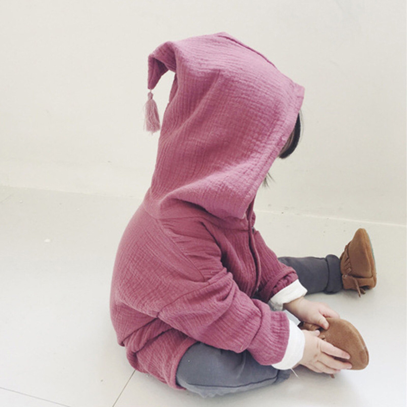 Spring Jassen Kids Meisjes Jongens Jassen Solid Warm Hooded Jas Outfits Kleding Kinderen Jassen Kinderen Bovenkleding Jassen Overjas: Wine / 80
