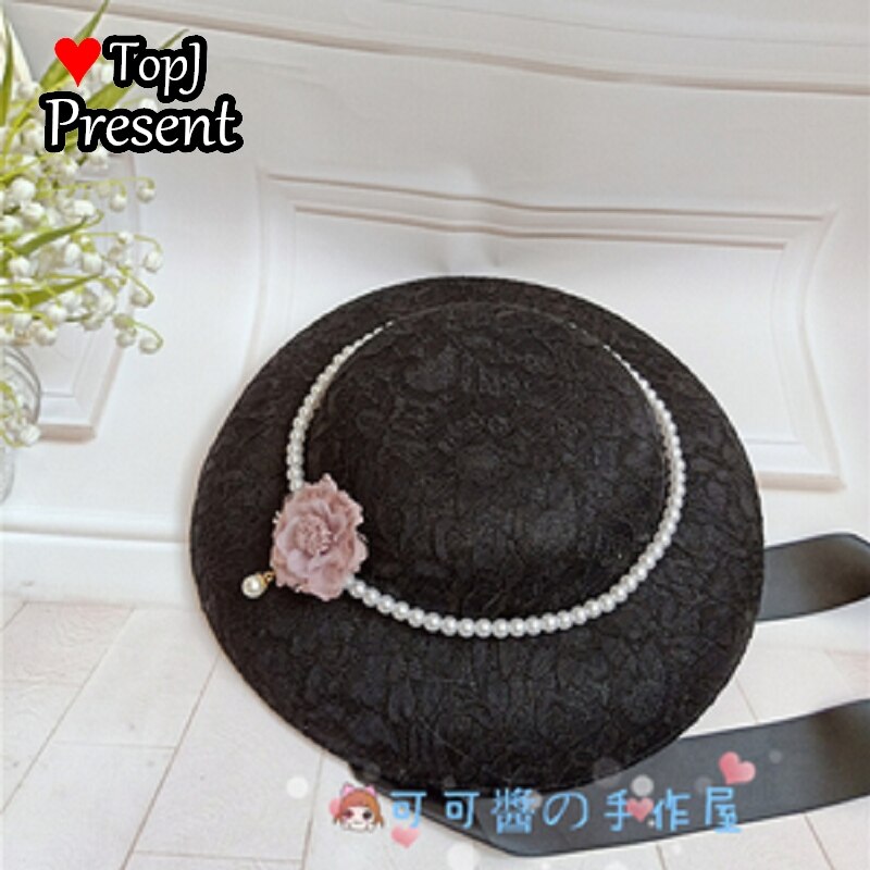 Lolita Hanyang eclectic hat retro linen flat hatGorgeous Hand made hat Ming Hanfu pearl bandage: black 5