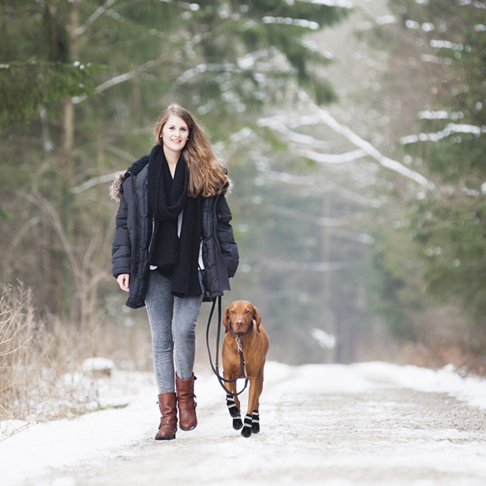4pcs Waterproof Pet Dog Boots for Medium to Large Dogs - Size (Black)
