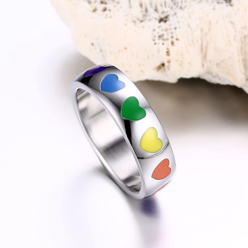 Rainbow Heart Finger Rings for Women Wedding Engagement Ring Jewelry Anel 6mm LGBT Pride Ring