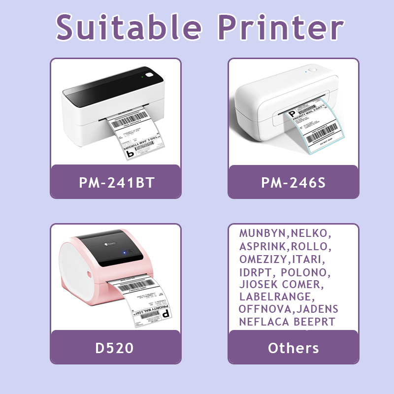 Phomemo A6 Größe 4x6'' Versandetiketten FanFold Papier 241BT 246S D520 DYMO 4XL Zebra Munbyn für Logo Barcode