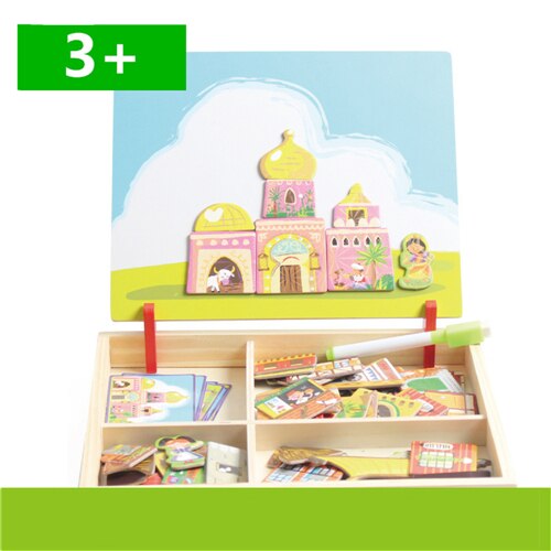 Kids Wooden Puzzles Educational Toys Animals/ Vehicle /Circus Drawing Board Magnetic Puzzle Wood Toy For Kids: m-t-120-F