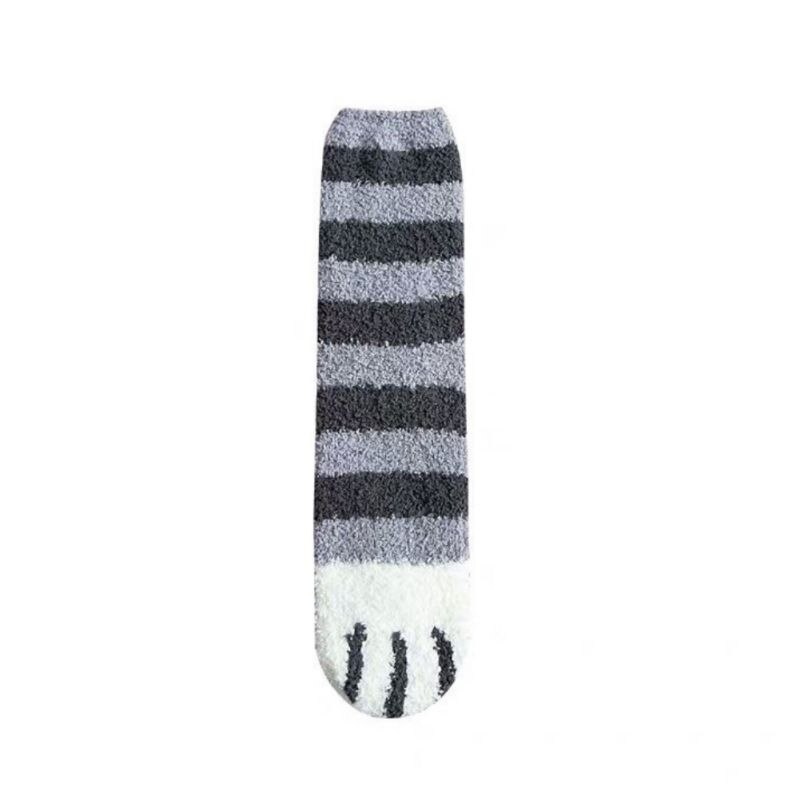 Fluffy Warm Sock Animal Claws Coral Velvet Socks Winter Kawaii Thick Socks Striped Cartoon Women Short Cute Sock Cat Winter: B