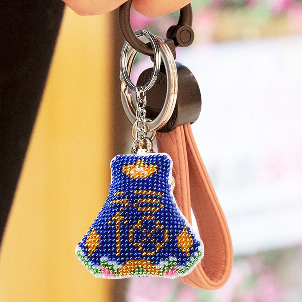 Stemplet diy perle korssting nøglering kit håndarbejde fuld beaded håndlavet broderet håndværk til rygsæk vedhæng