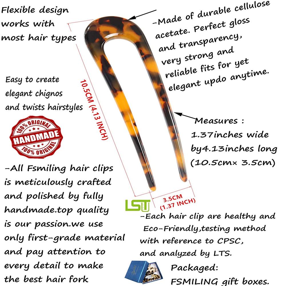 Horquilla de pelo en forma de U para mujer y niña, estilo francés, pinzas para el pelo con forma de U, concha de tortuga, pasadores con palos en U, accesorios para el peinado