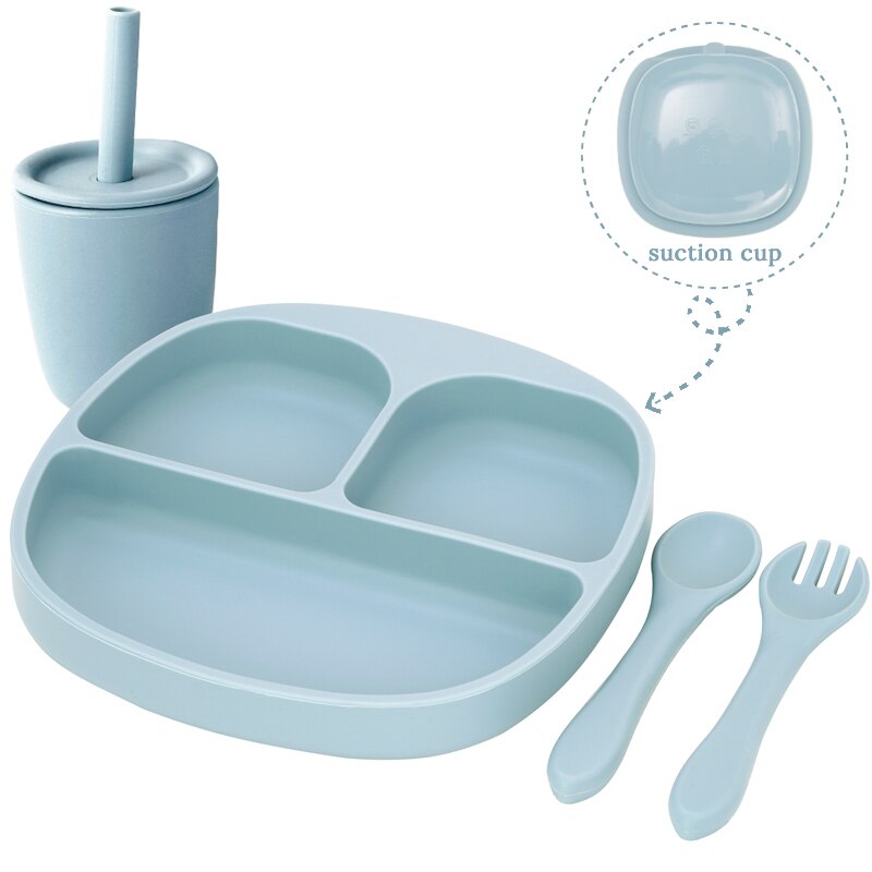 BPA Free Children's Tableware Baby Feeding Solid Food Dinner Set Plates Training Bowl Feeding Dishes Spoon Fork Straw Cup: 04-ether