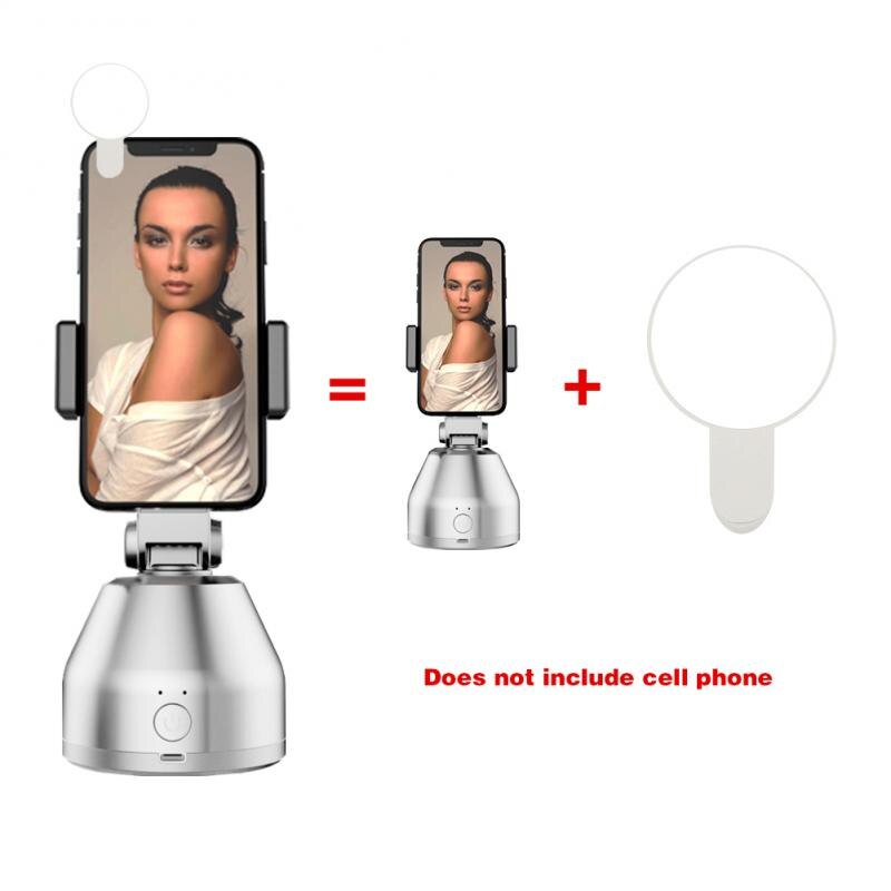 Trípode de disparo inteligente automático palo Selfie rotación 360, seguimiento facial, palo Selfie para foto, Vlog, grabación de vídeo en vivo: White with light
