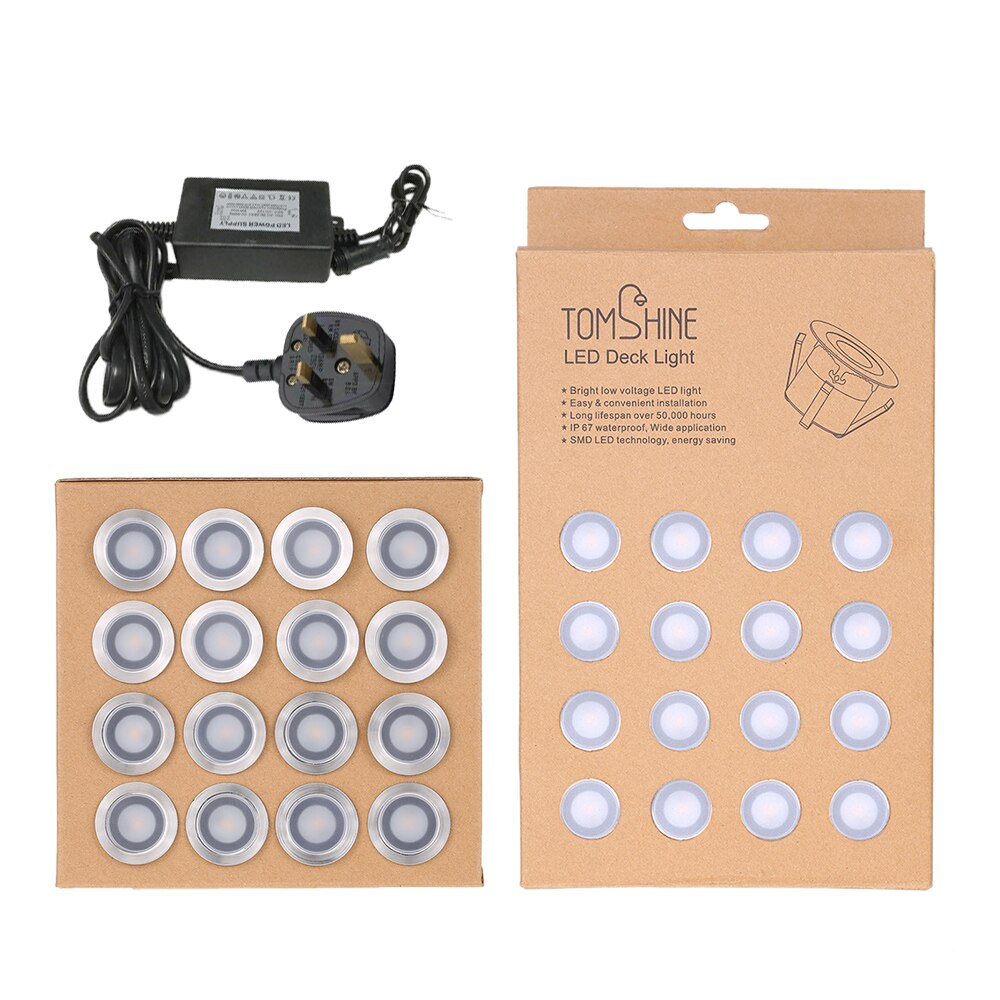 Tomshine 16PCS 0.6W LED Deck Light Water Resistance IP67 In Ground Outdoor Landscape LED Lighting for Stair Patio Garden Floor