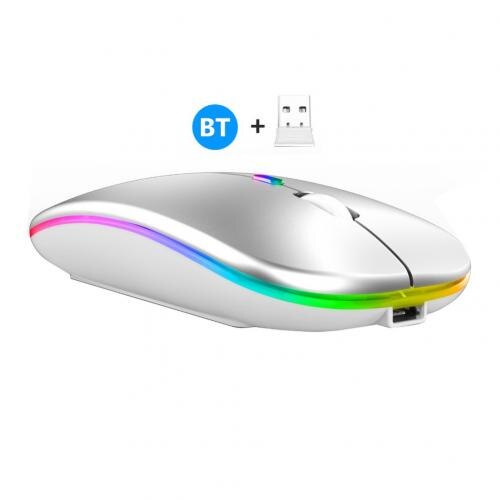 2,4G Wireless Bluetooth LED Mäuse USB Ergonomische Gaming Maus für Laptop Computer: Silver Dual Mode