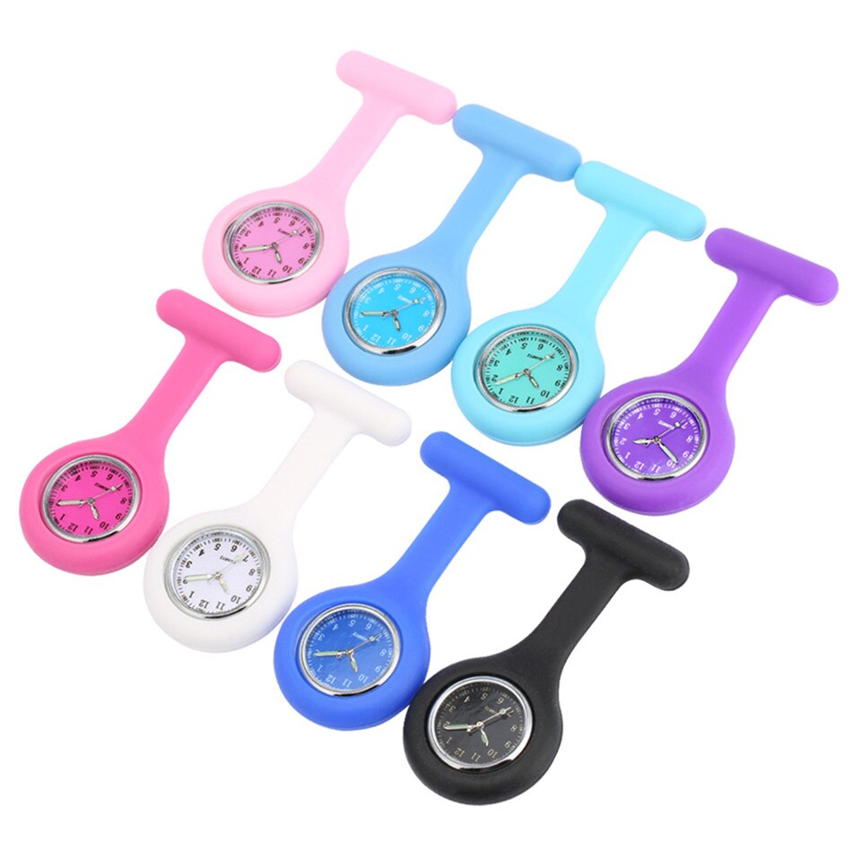 Reloj de bolsillo con puntero luminoso para enfermera, relojes de bolsillo de cuarzo con cubierta de silicona, Pin colgante para médico