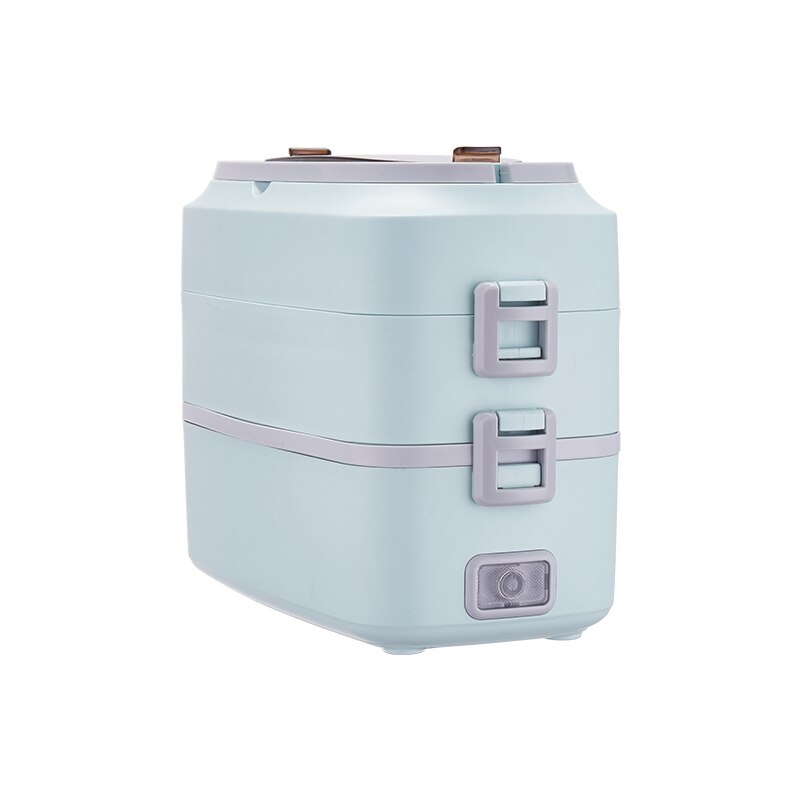 220V 2 Layers Electric Meals Food Heating Box Mini Portable Electric Rice Cooker Steaming Cooking Machine For Office School: blue / EU