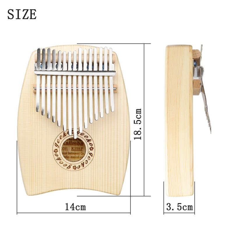 Mbira Kalimba Spruce Wood 15 Keys Thumb Piano Musical Instrument with Hammer Bag Gloves