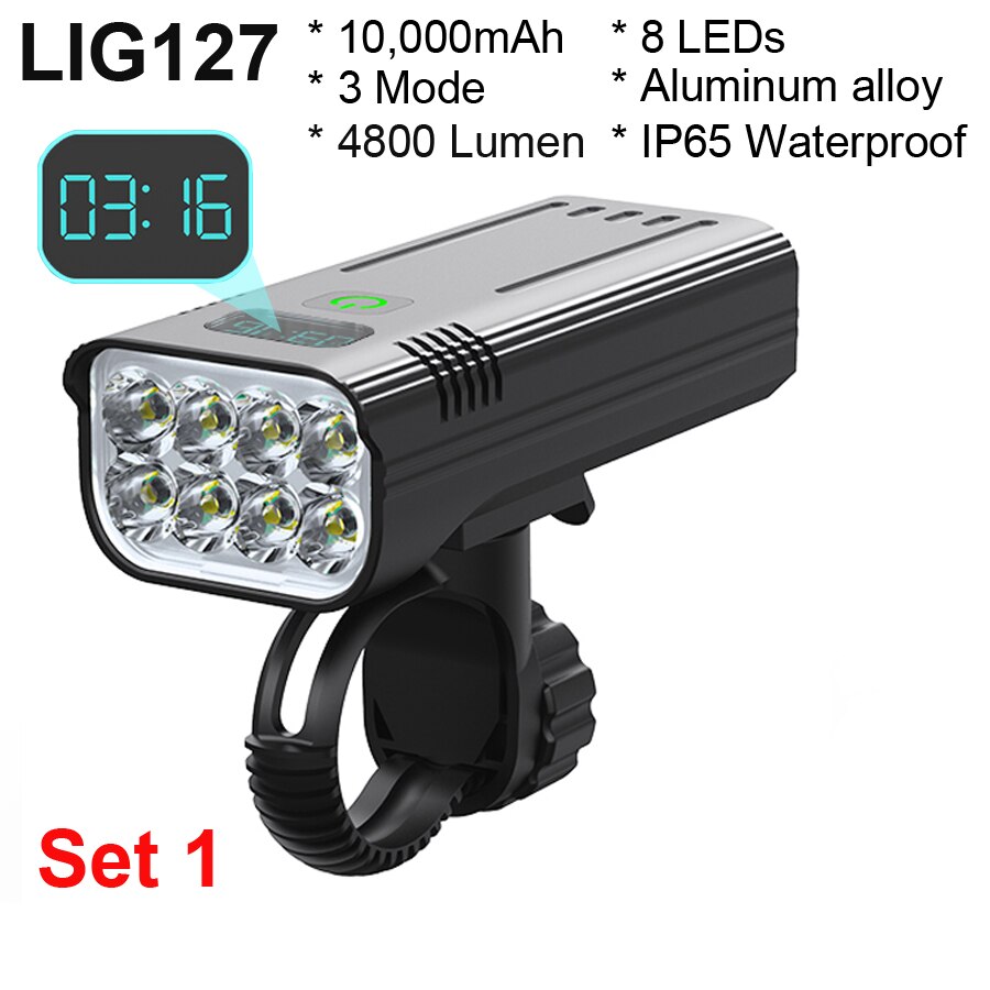 NEWBOLER Luz bicicleta 3600 lúmenes juego de luces de bicicleta MTB a prueba de lluvia recargable por USB con 2 soportes 5200 mAh ciclismo linterna accesorios para bicicleta: LIG127 Set 1