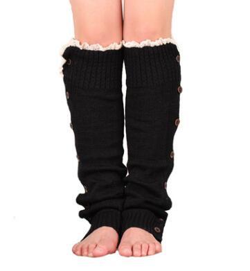 Calentadores de encaje con botones para mujer, botas de punto, calcetines, puños hasta la rodilla, polaina alta, novedad, , Invierno: black