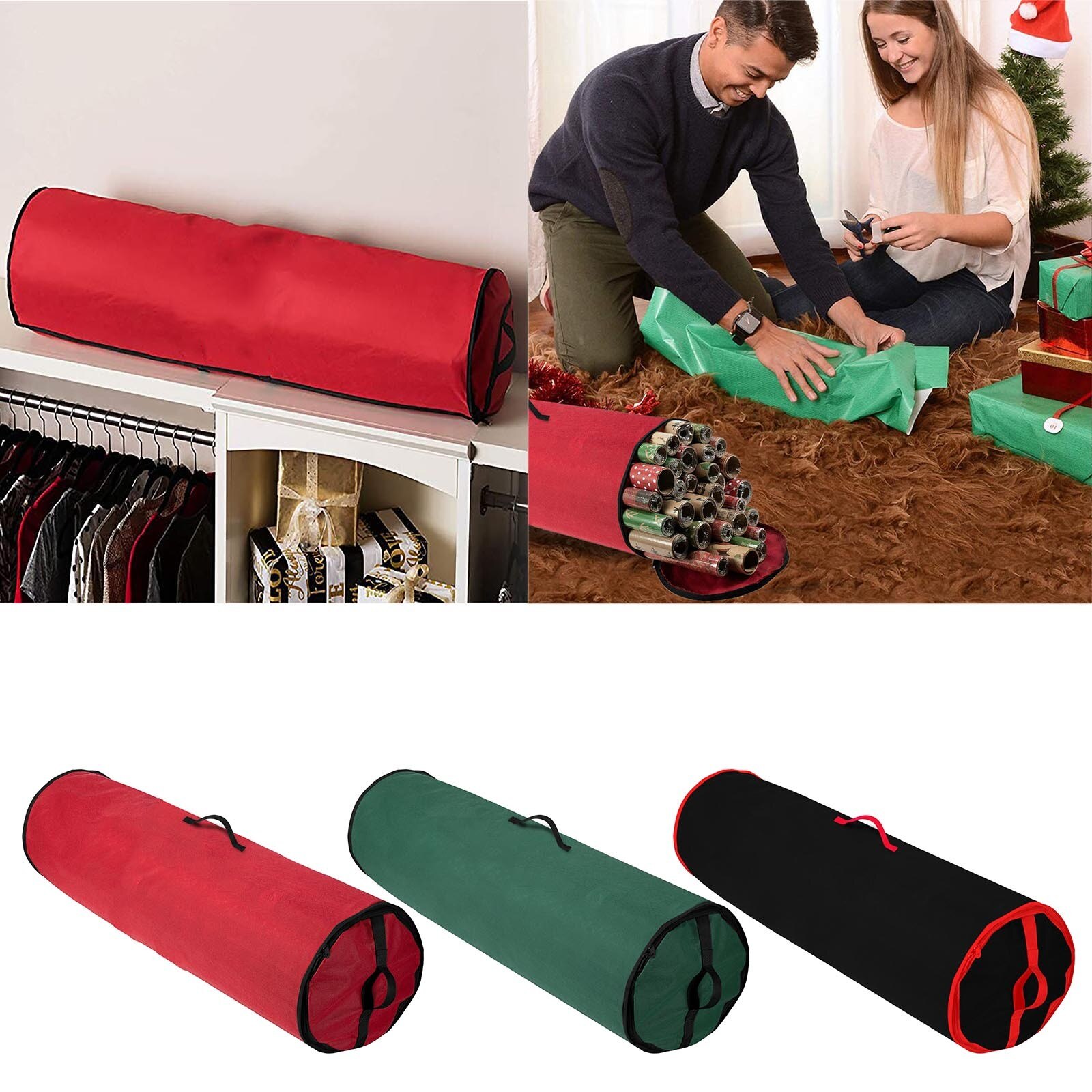 Christmas Wrapping Paper Storage Bag Container Fits 14-20 Wrap Rolls Holder Home Storag Wrap Storage Organizer