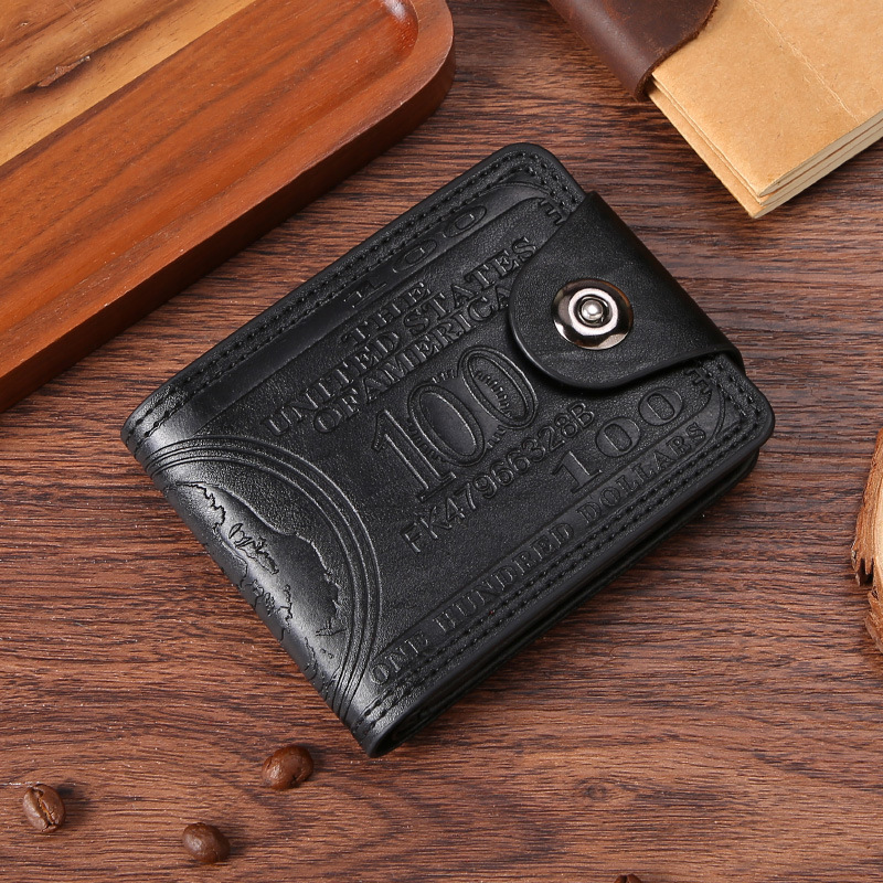 Men's Wallets with 100 US Dollar Pattern Hasp Male Leather Wallet with Zipper Card Holder Coin Pocket Purse cartera hombre: black