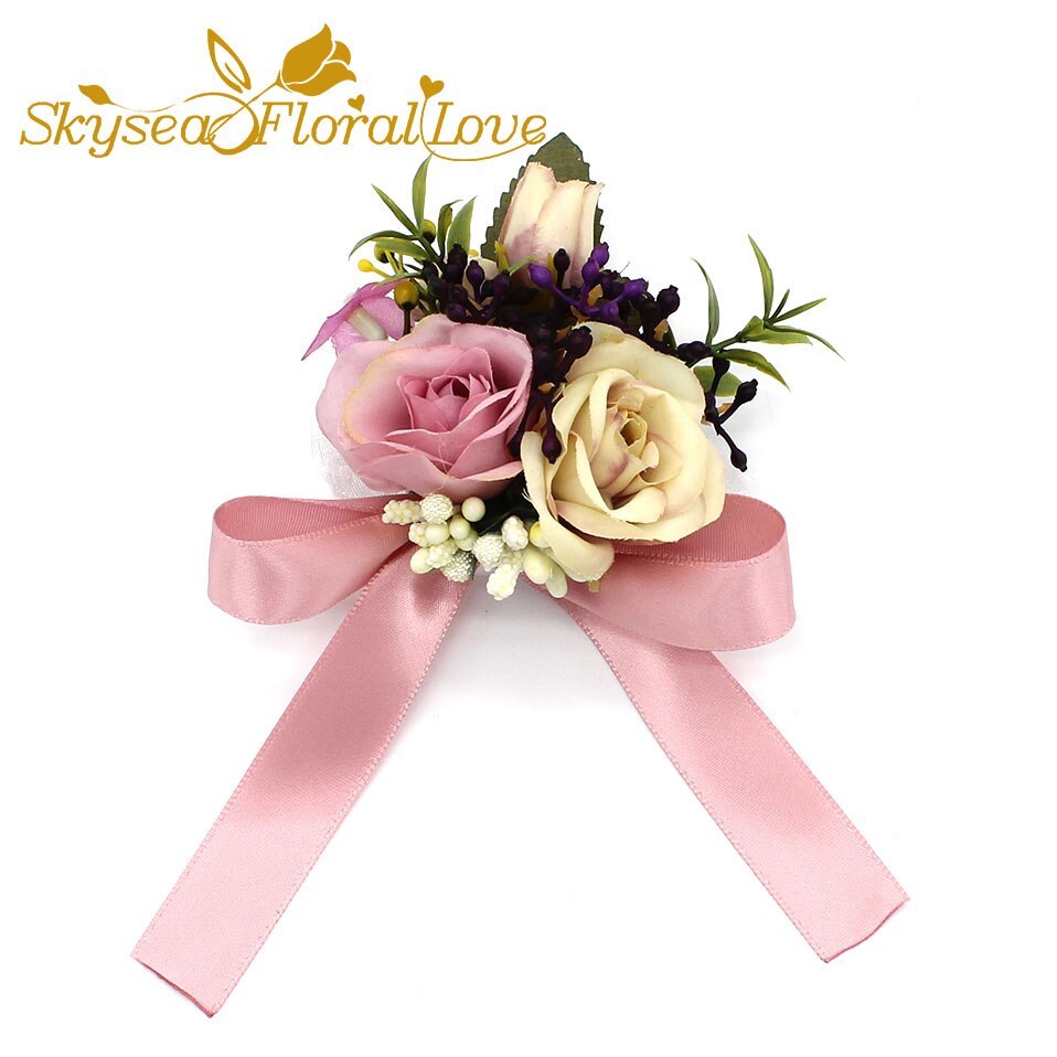 Bruiloft corsages en boutonnières broche bruid bruidegom pols corsages bruiloft bloemen: Purple Wrist