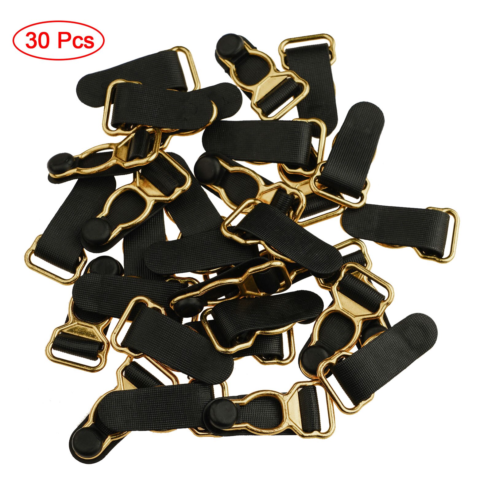 Attaches de jarretelles en plastique, 30 pièces, Corset, extrémités de jarretelles de jambe, bas antidérapant, pinces porte-Corset, bricolage, attache de Lingerie: Gold Black