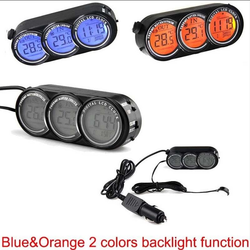 AU04 -12V-24V 3 in 1 auto LCD per auto digitale interno esterno orologio termometro temperatura termometro