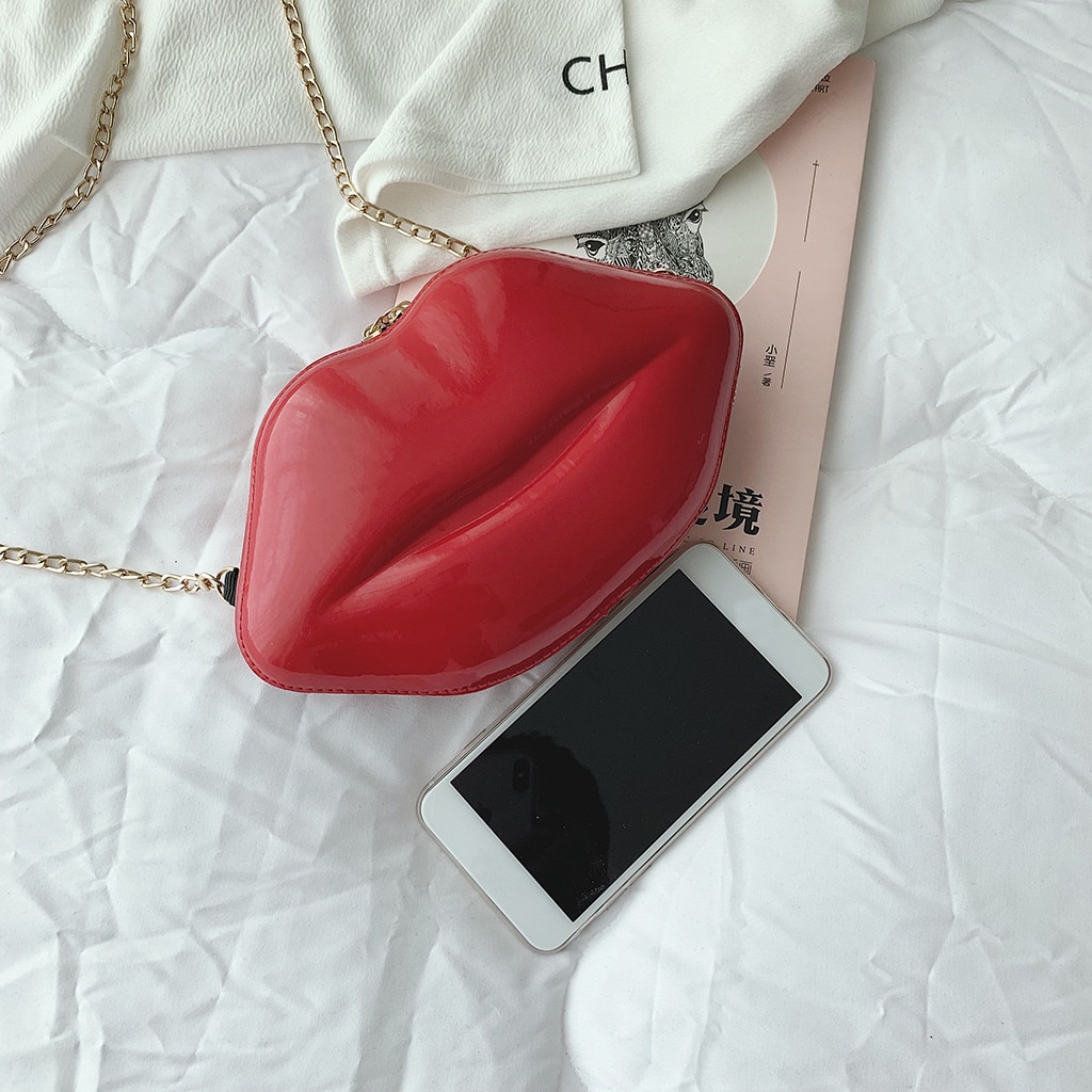 Clutch Bag Vrouwen Pvc Rode Lippen Schoudertas Dames Ketting Handtassen Avondtasje Lippen Vorm Portemonnee Bolsa # YL5