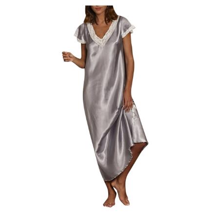 Femmes été vêtements de nuit en soie à manches courtes col en V Homewear robe longue chemises de nuit vêtements de nuit sommeil Tos robe de nuit sous-vêtements