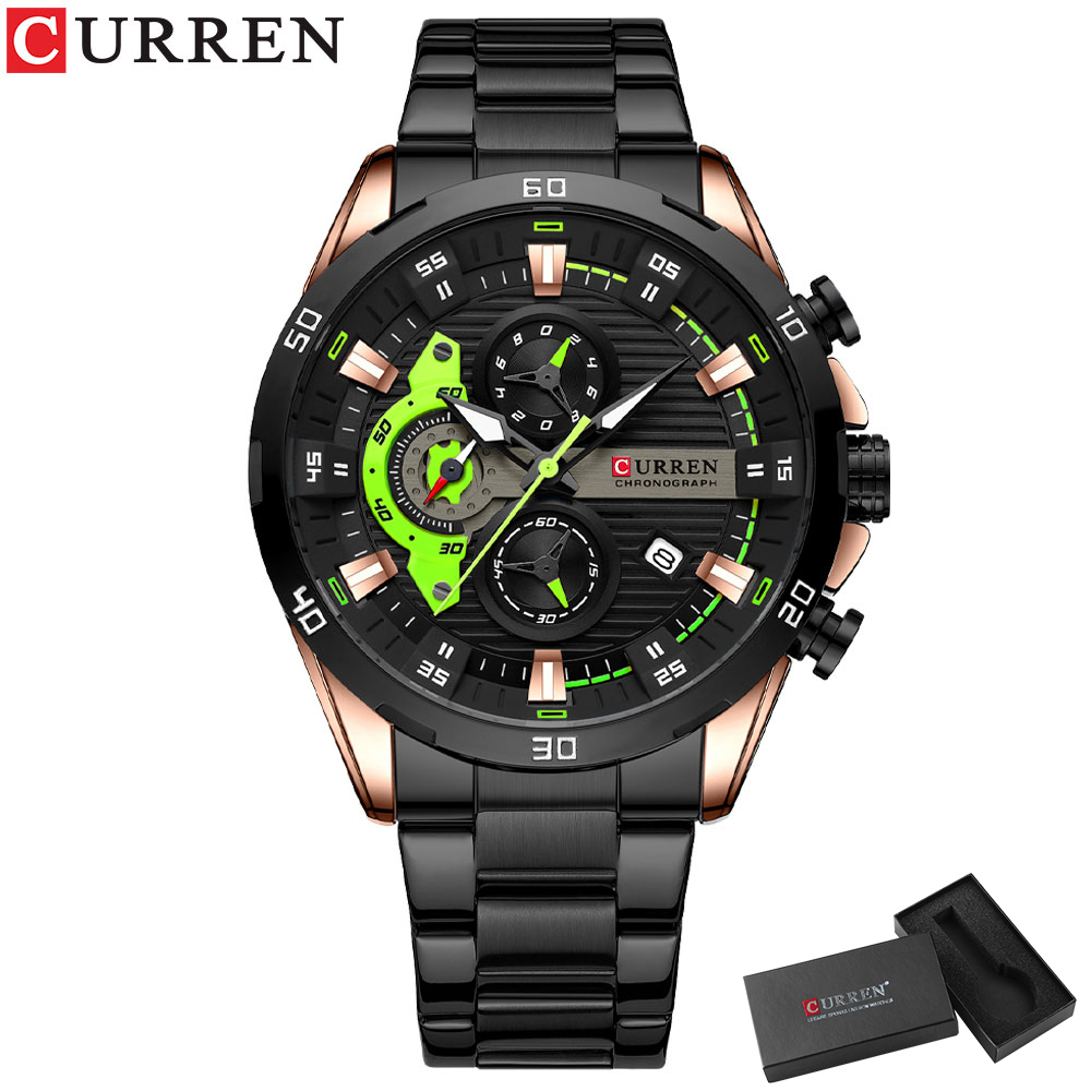 CURREN montres en acier inoxydable pour hommes créative cadran lumineux avec chronographe horloge mâle montres décontractées: Multicolore