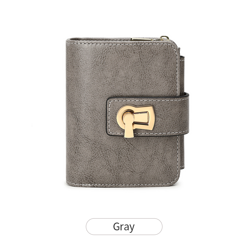 RFID Retro Women's Wallet Three fold Short Wallet PU Leather Multi functional Twist Lock Credit Card Wallet and Wallet: GRAY