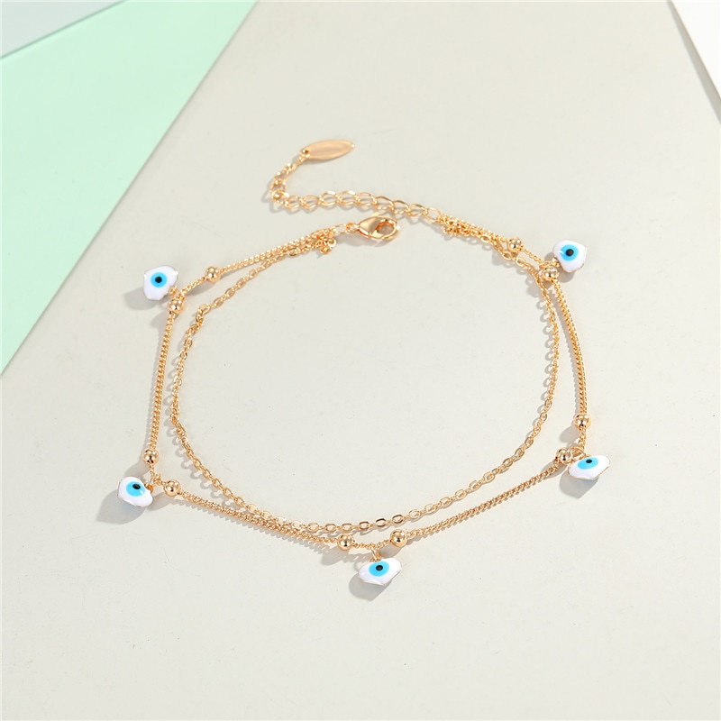 Tobillera de corazón de mal de ojo de Turquía multicapa para mujer, cadena de pie Vintage Bohemia, pulsera para pierna, joyería de playa FB40-7