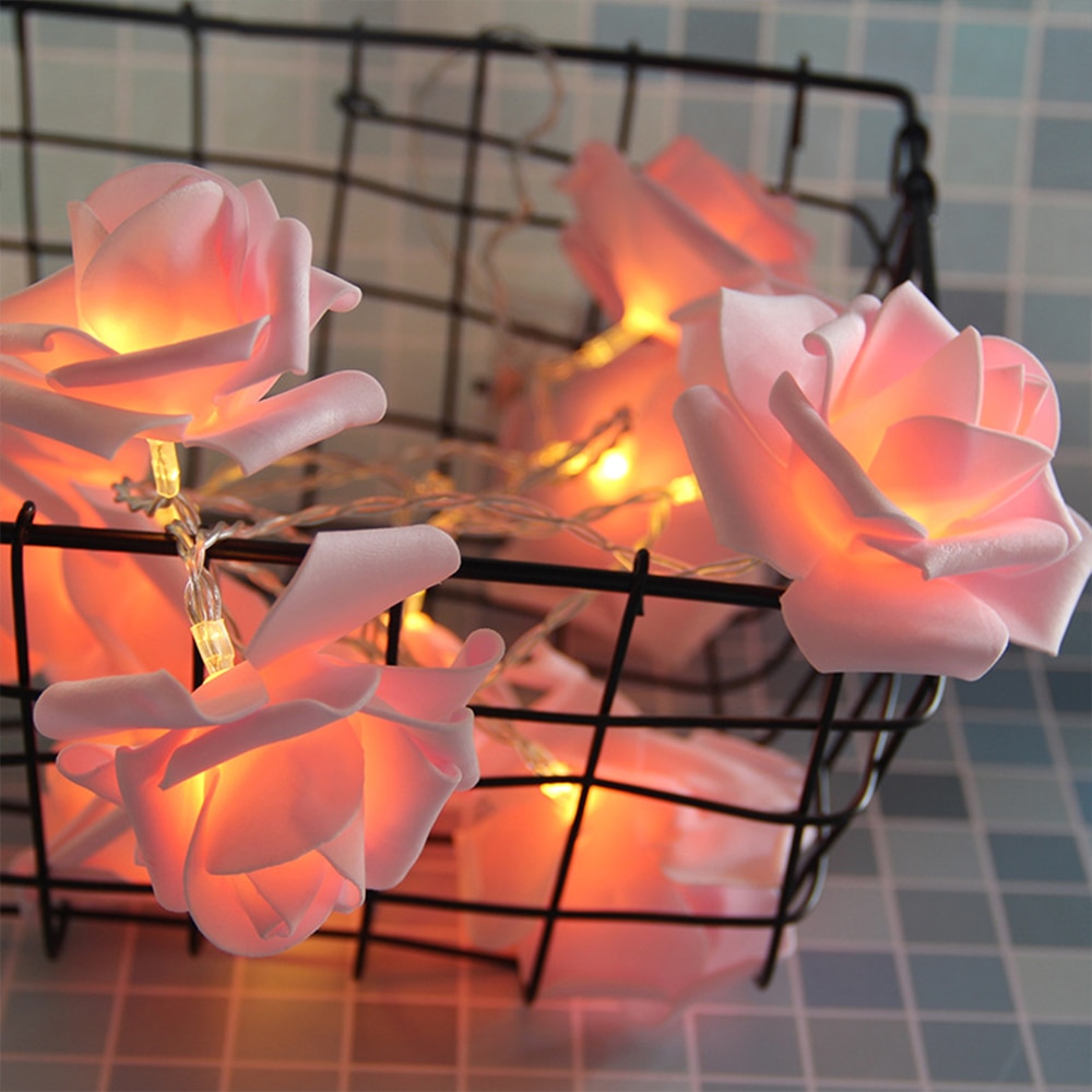 1.5/3m ledet bukett lyssnorer skum rose blomst krans fe lys til valentinsdag bryllup dekorasjon usb frakt