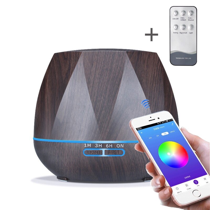 550 ML APP Kontrolle Aromatherapie Diffusor Ultraschall-luftbefeuchter Mit Holz Korn Ätherisches Öl Aroma Diffusor Für Heimat Sekretariat: APP dunkel Holz Getreide / AU