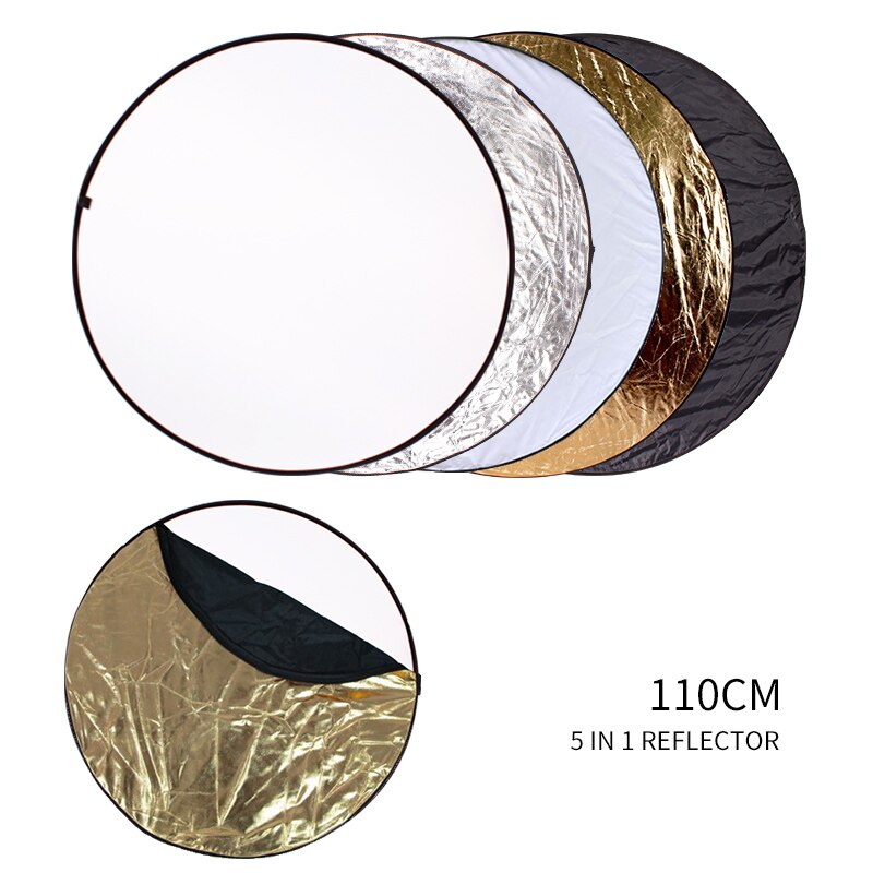 43 Inch/110Cm Licht Reflector 5-In-1 Inklapbare Multi-Disc Met Zak Doorschijnend, zilver, Goud, Wit En Zwart Voor Studio Foto
