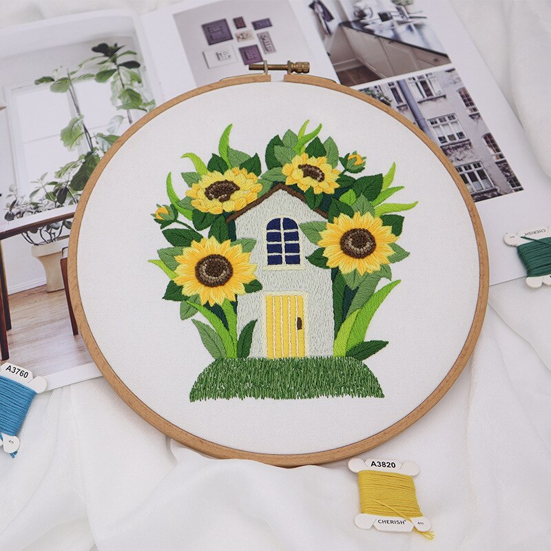 Garden Little Elfs' House Embroidery Kit DIY Needlework Fairy Land Pattern Needlecraft for Beginner Cross Stitch(Without Hoop)