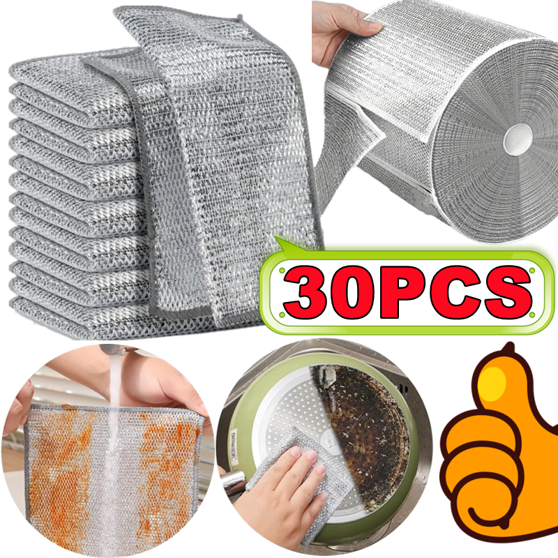 Paño de limpieza mágico grueso de doble cara, trapos de alambre de acero y Metal, paños de lavado para platos de cocina, herramientas de limpieza de toallas, 30-1 ud.