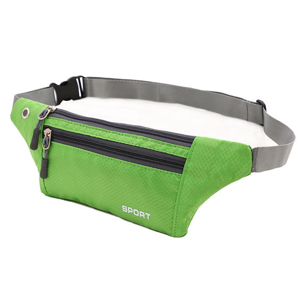 Men Women Waist Fanny Pack Belt Bag Phone Pouch Travel Sport Hip Purse Wallet Waist Packs Zip Bags: Green