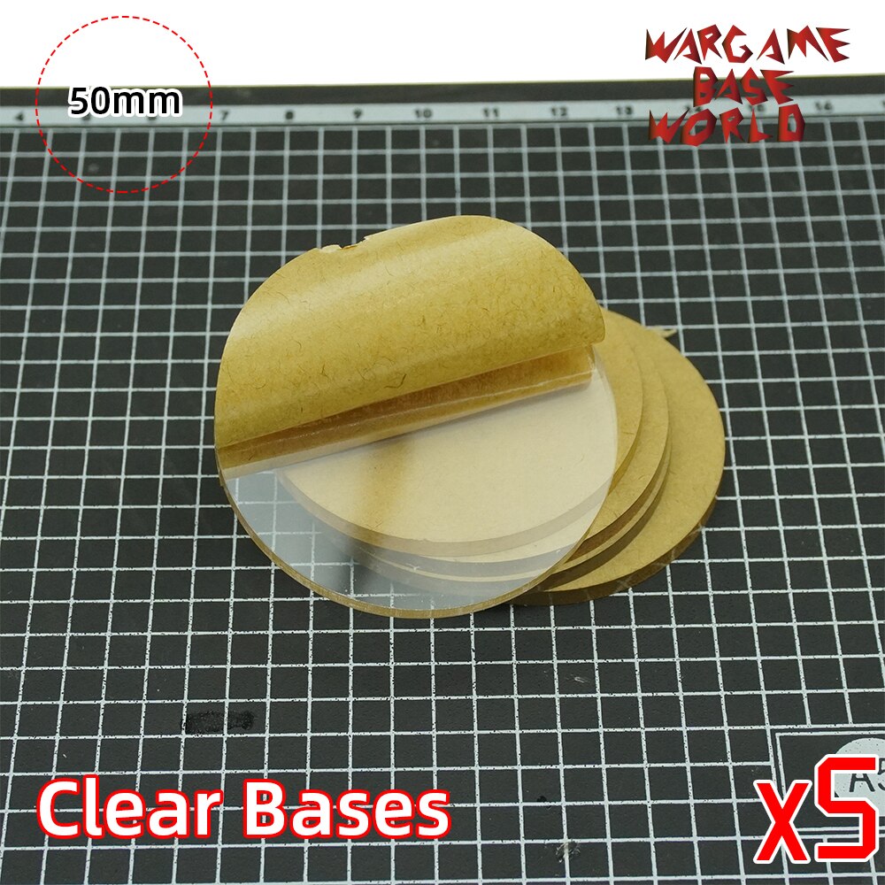 Gennemsigtige / klare baser til miniaturer  - 50mm runde klare baser: 5 baser