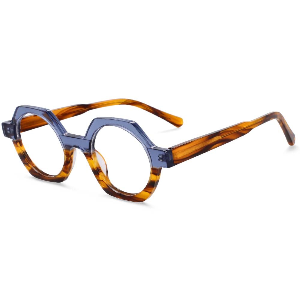 54140 Style Acetate Optical Polygon Glasses Frames Men Women Two Color Patchwork Computer Eyeglasses: Blue