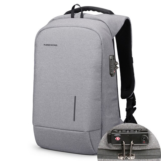 Kingsons Anti-vol hommes sac à dos 13.3/15.6 pouces sac à dos pour ordinateur portable collège étudiant école sacs à dos pour adolescents garçons: Light Grey Lock / 15 pouces