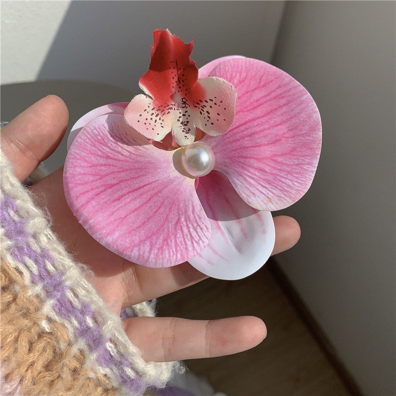 Boog Bloem Phalaenopsis Parel Haar Clip Bloem Haarspeld Orchidee Vlinder Haren Clip Haaraccessoires Haar Styling Tools: Geplatineerd