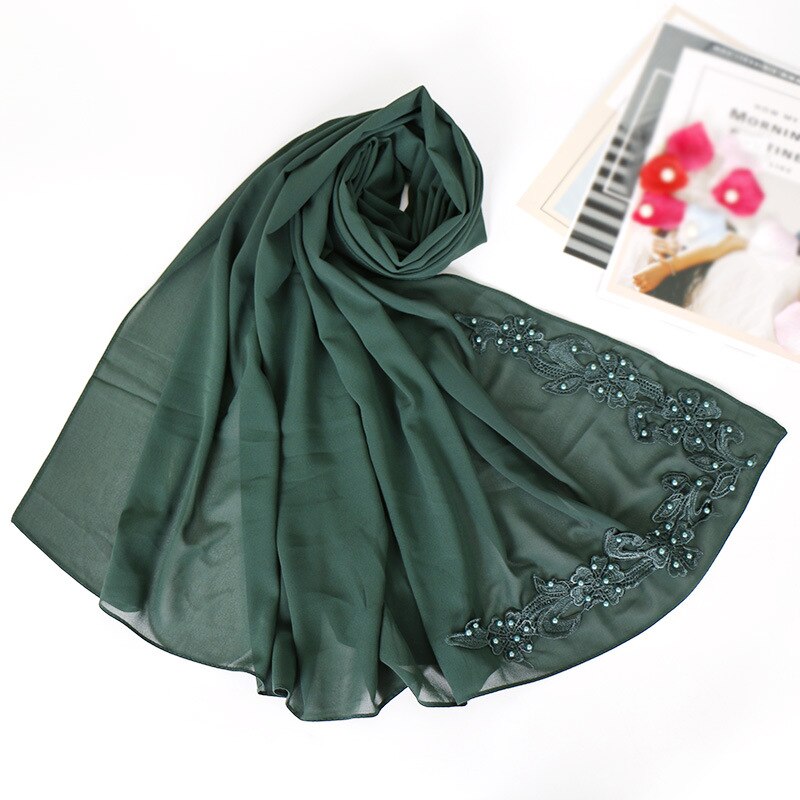Blasen Chiffon muslimischen kopf schals nagel perle Nacken schal frauen kopf hijabs schals decke schal zubehör mädchen: Grün
