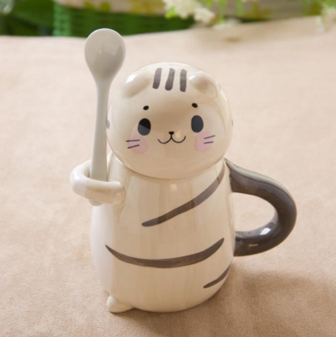 Cute Cat Teacups Exquisite Teaware Accessories With Spoon and Lid Coffee Tea Cups Porcelain Couple Milk Mug Drinkware: 2