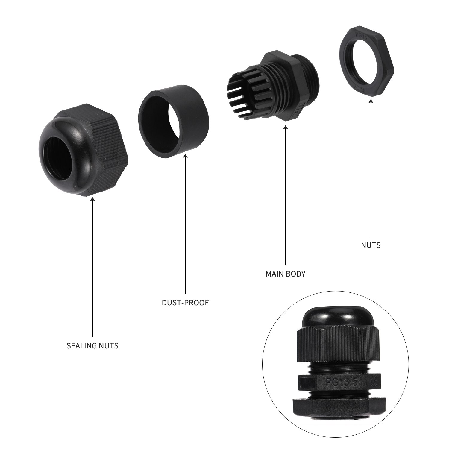 10pcs Seal Nylon Cable Gland Kit Outdoor Waterproof Ip68 Cable Gland Joints Adjustable Locknut Electrical Equipment Accessories