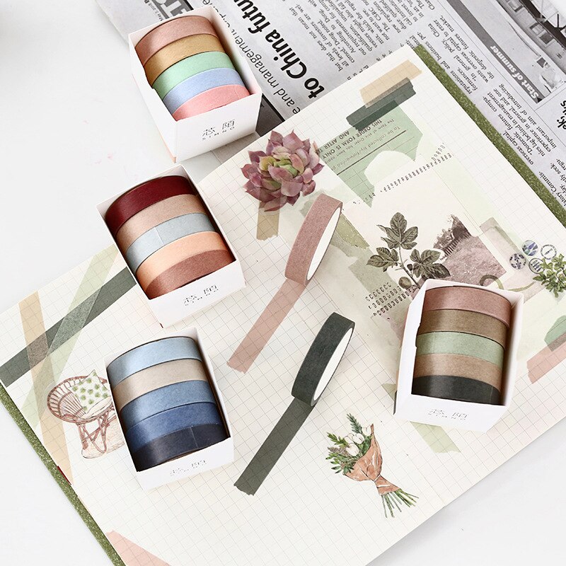 5 stk / pakke ensfarvet washi tape diy dekorativ maskering klæbende tape til scrapbooking og telefon diy dekoration
