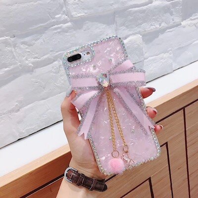 Cute Fresh Girl Rhinestone Bow Shell Phone Case Cover For iPhone 12 Mini Pro Max: For iPhone 12promax / Pink